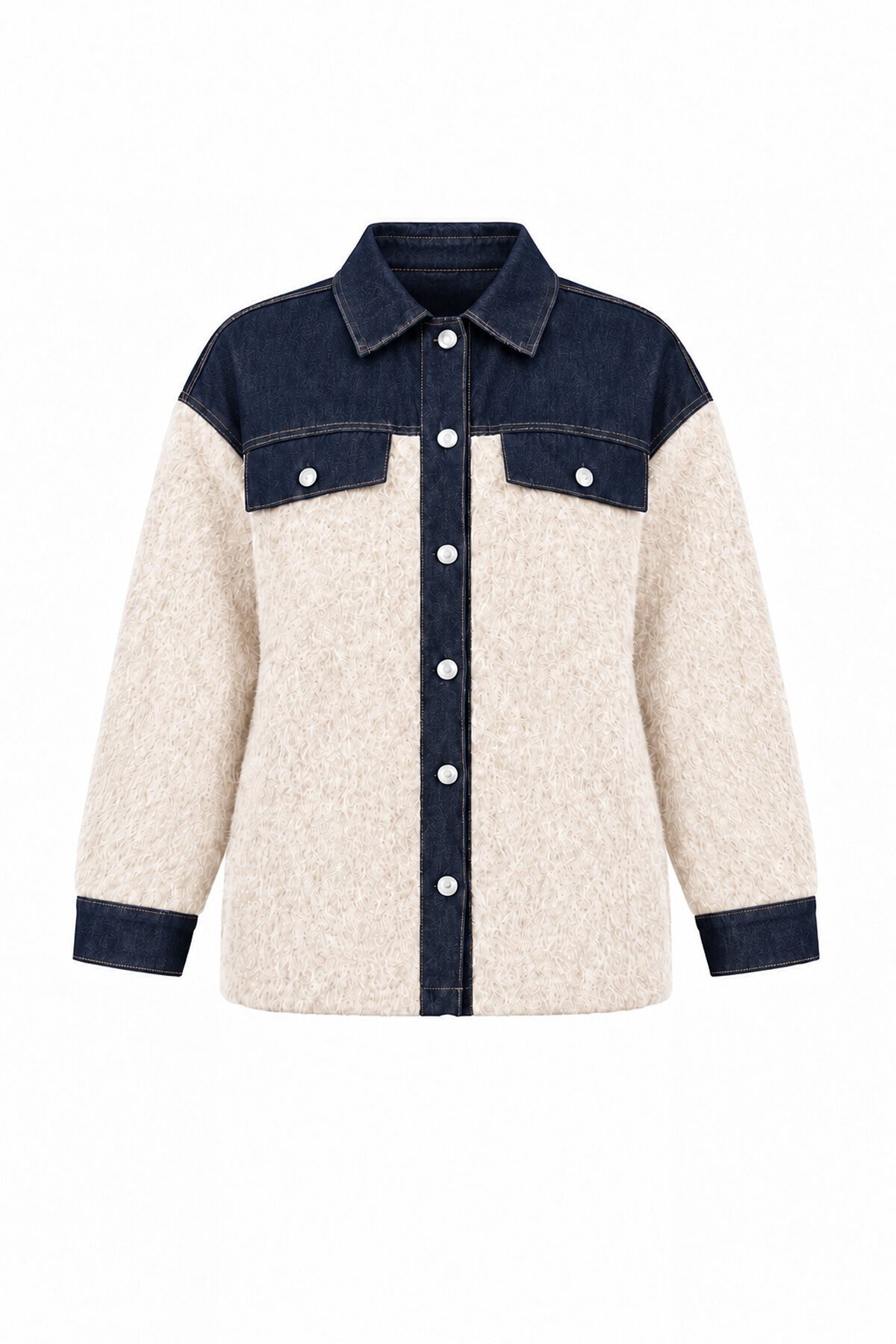 Denim Garnili Buklet Ceket