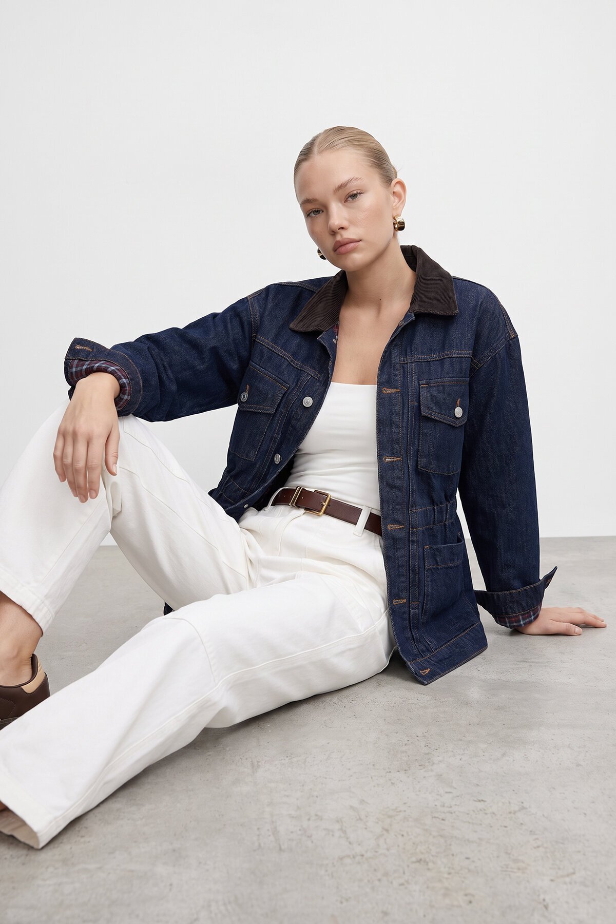 Denim Kadife Yaka Ceket