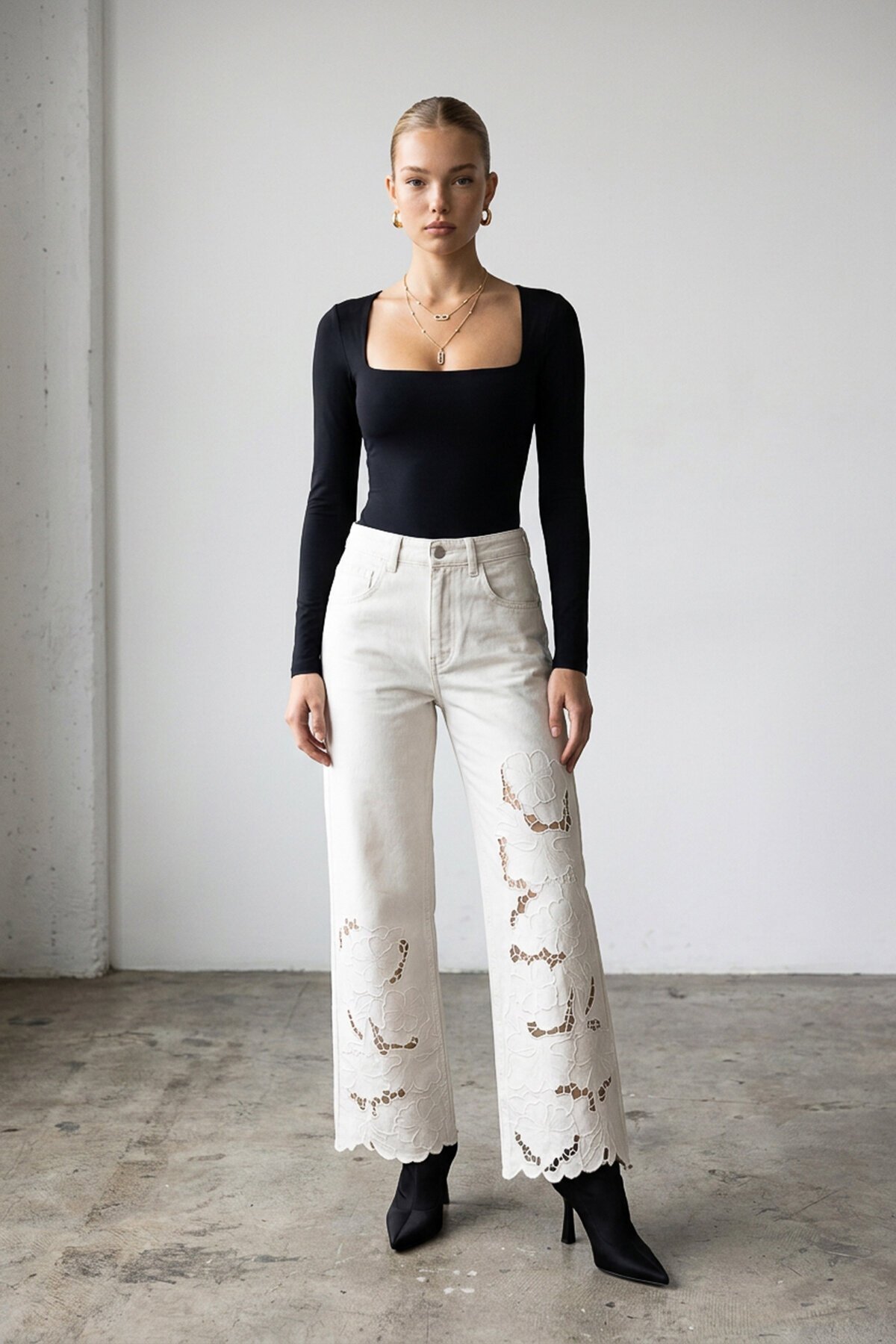 Denim Nakışlı Pantolon