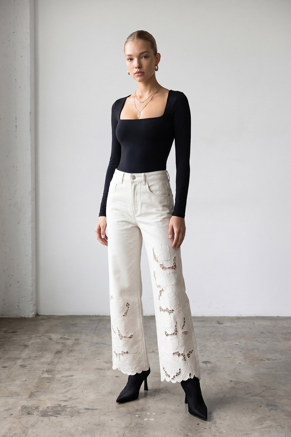 Denim Nakışlı Pantolon