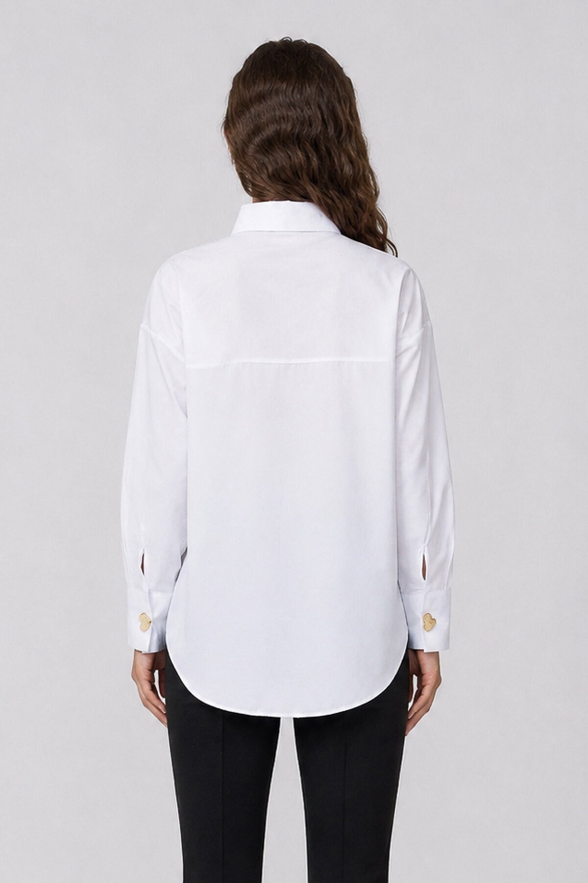 Kalp Düğmeli Oversize Poplin Gömlek