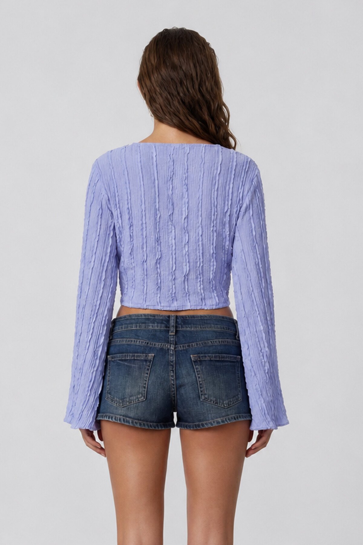Kruvaze Yaka İspanyol Kol Crop Bluz