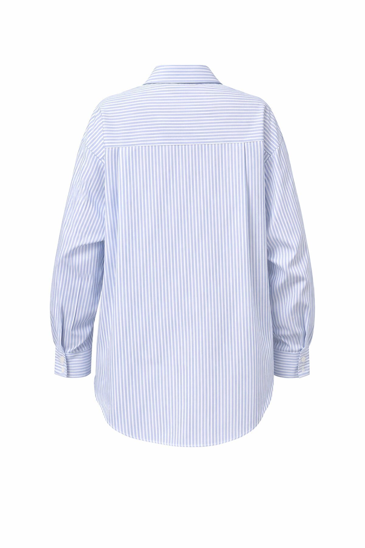 Mavi Oval Kesim Çizgili Oversize Gömlek