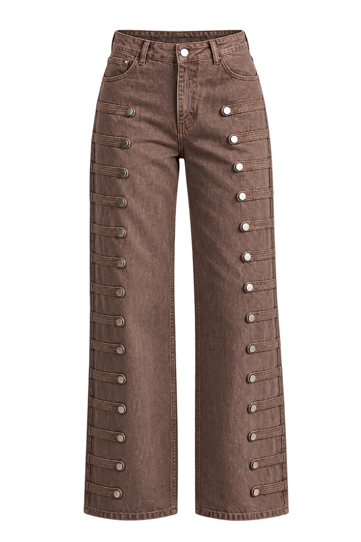 Metal Toka ve Şerit Detaylı Denim Pantolon