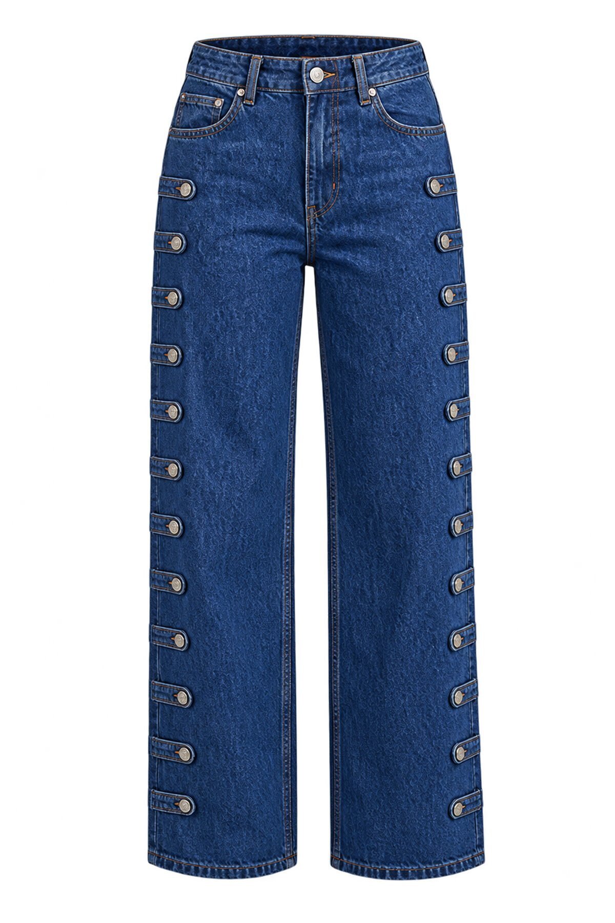 Metal Toka ve Şerit Detaylı Denim Pantolon
