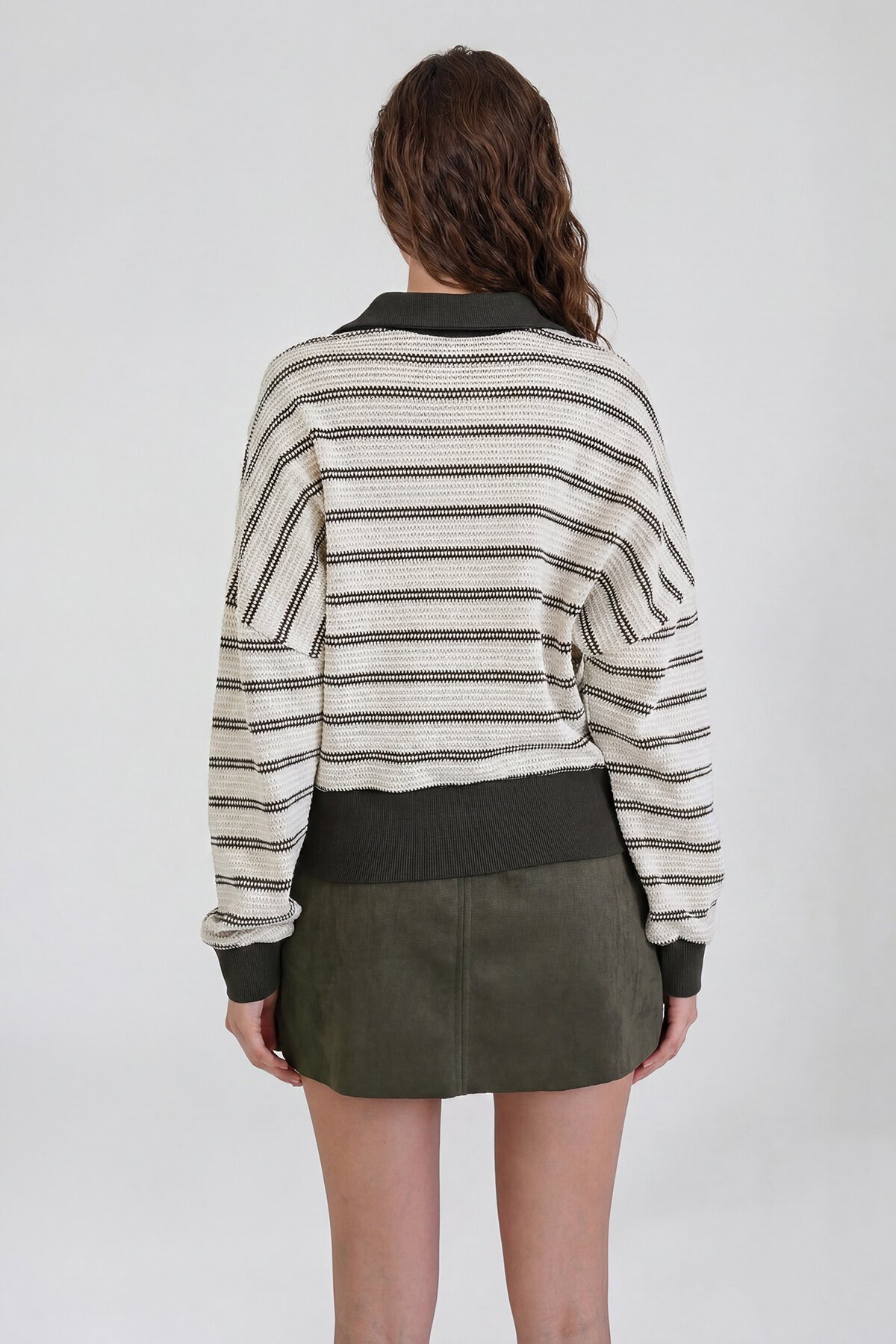 Polo Yaka Renk Bloklu Oversize Sweatshırt
