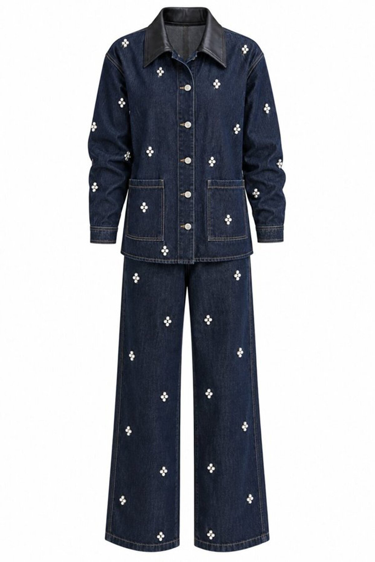 Taşlı Denim Ceket Pantolon Takım