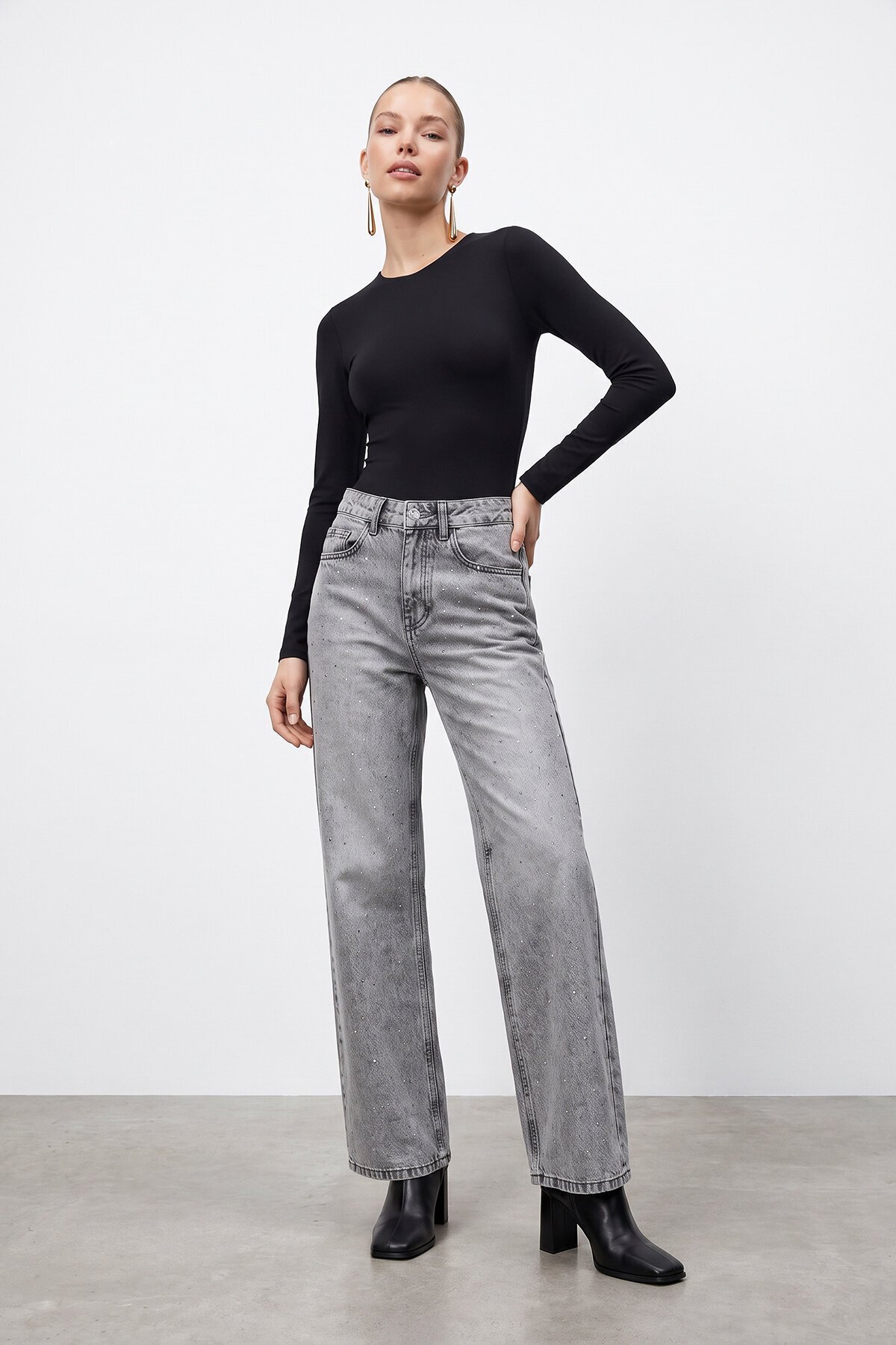 Taşlı Denim Pantolon