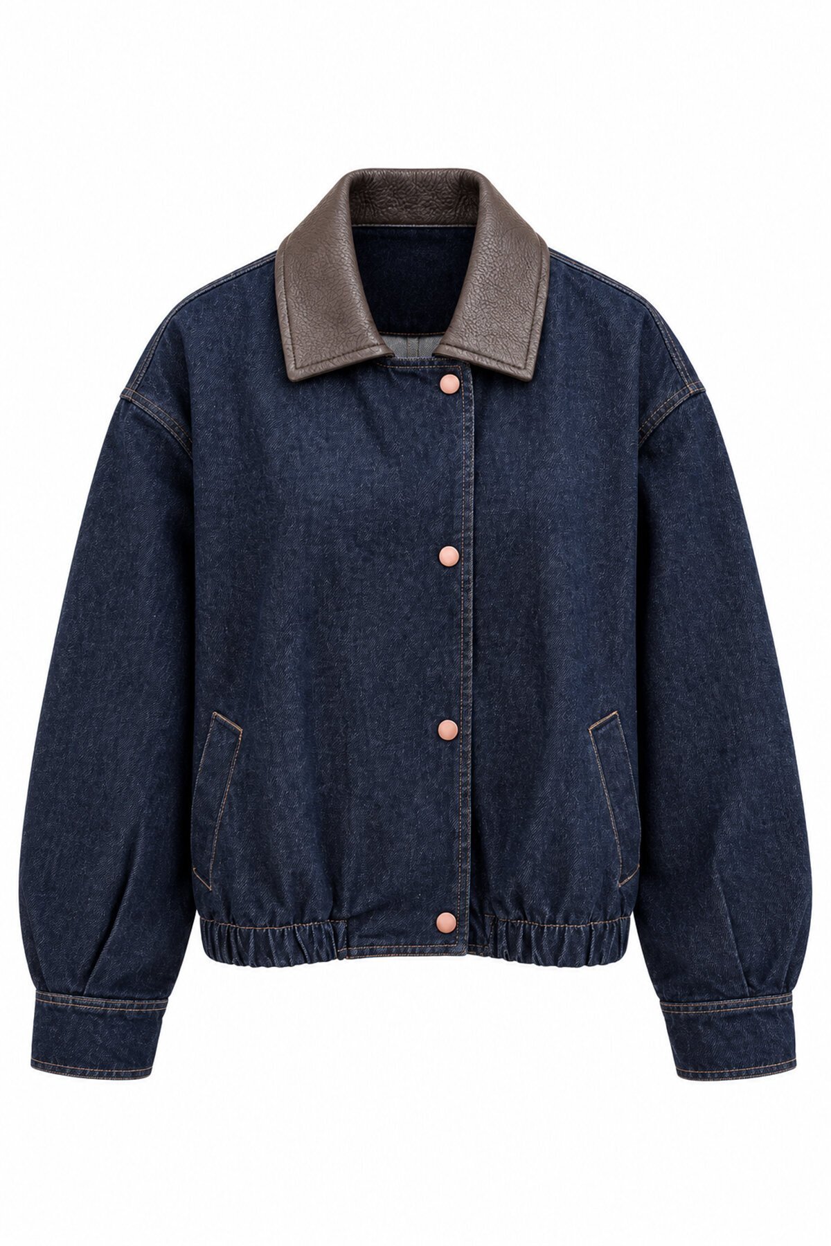 Yakası Deri Denim Ceket