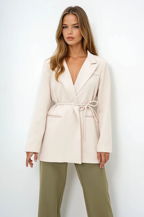 Bej Bağlamalı Blazer Ceket