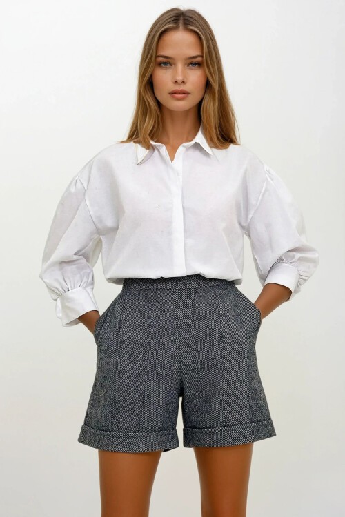 Antrasit Duble Paça Çift Cepli Kışlık Kaşe Şort