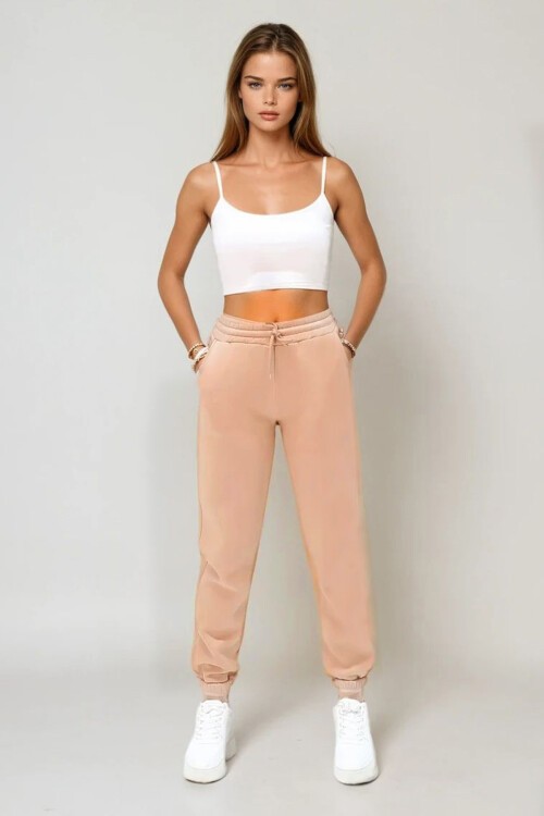 Bej 3 İplik İçi Şardonlu Jogging Eşofman Altı