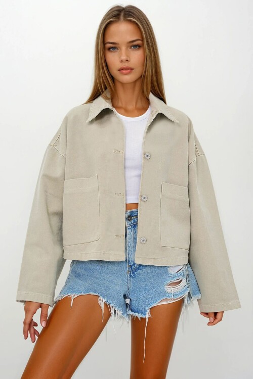 Bej Torba Cepli Crop Jean Ceket