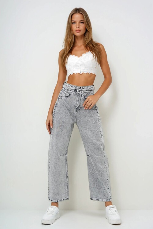 Gri Yüksek Bel Baggy Balloon Jean