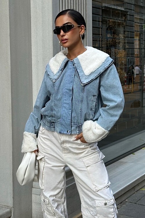 Mavi İçi Şardonlu Kot Ceket