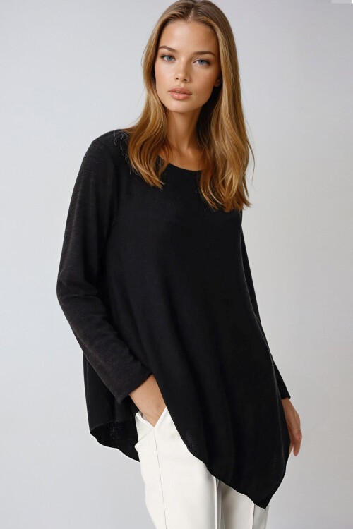 Siyah Asimetrik Kesim Tunik