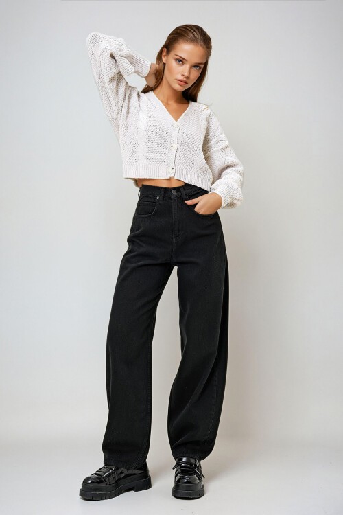 Siyah Yüksek Bel Buggy Kesim Jean Pantolon