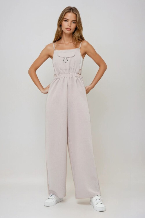 Taş Önü Cepli Askılı Halka Detaylı Aerobin Salopet Pantolon