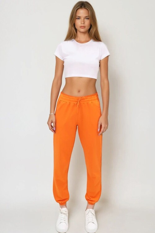 Turuncu Beli Ve Paçası Lastikli Basic Eşofman Altı