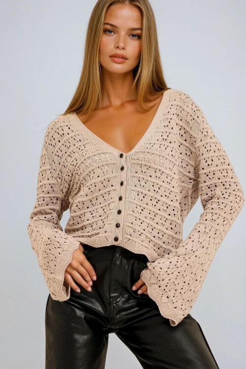 Vizon V Yaka Ajurlu Triko Hırka