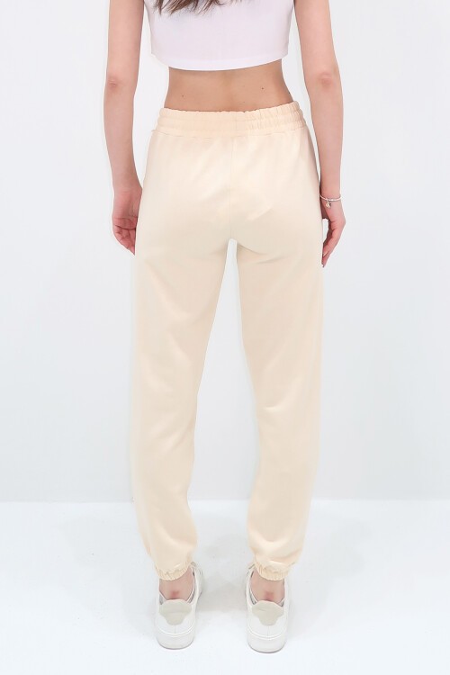 Açık Bej Beli Ve Paçası Lastikli Basic Eşofman Altı