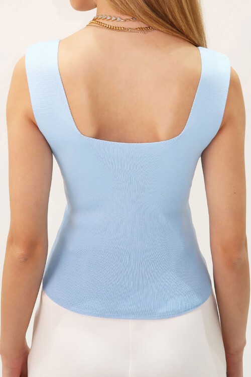 Bebe Mavi Kare Yaka İnce Merserize Bluz