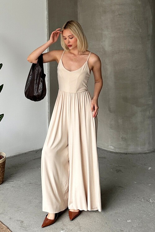 Bej Ayarlanabilir Askılı Tulum