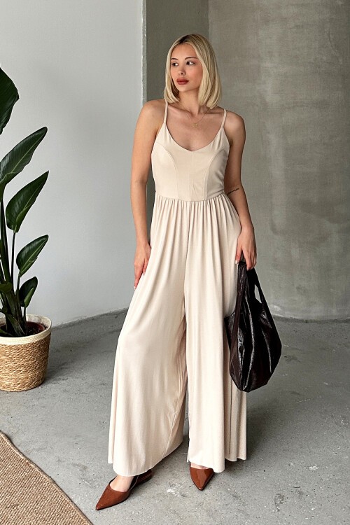 Bej Ayarlanabilir Askılı Tulum