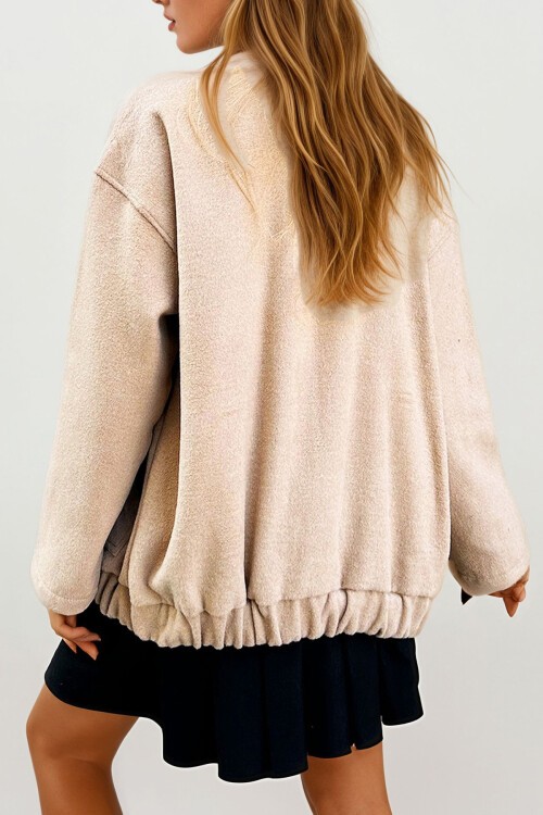 Bej Çift Cepli Çıt Çıt Kapamalı Kaşe Mont