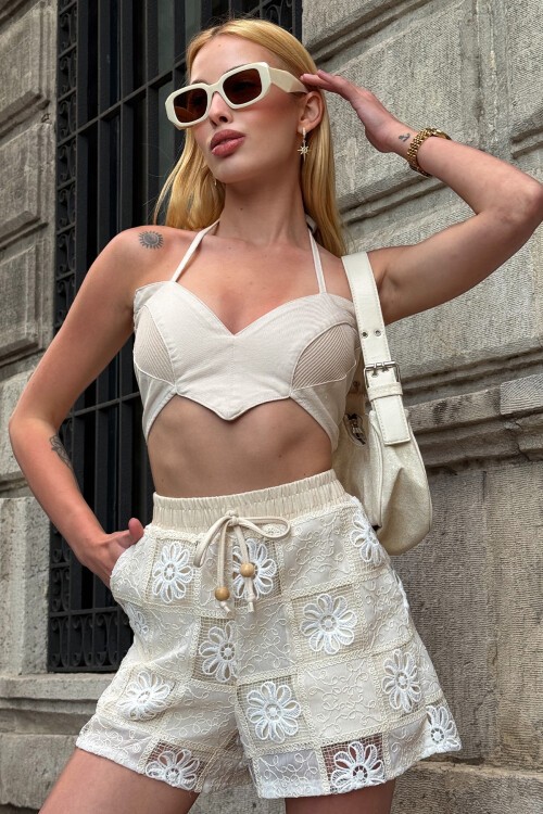 Bej İnce Askılı Fermuar Kapamalı Büstiyer