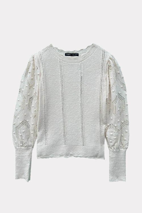 Bej Motifli Triko Kazak