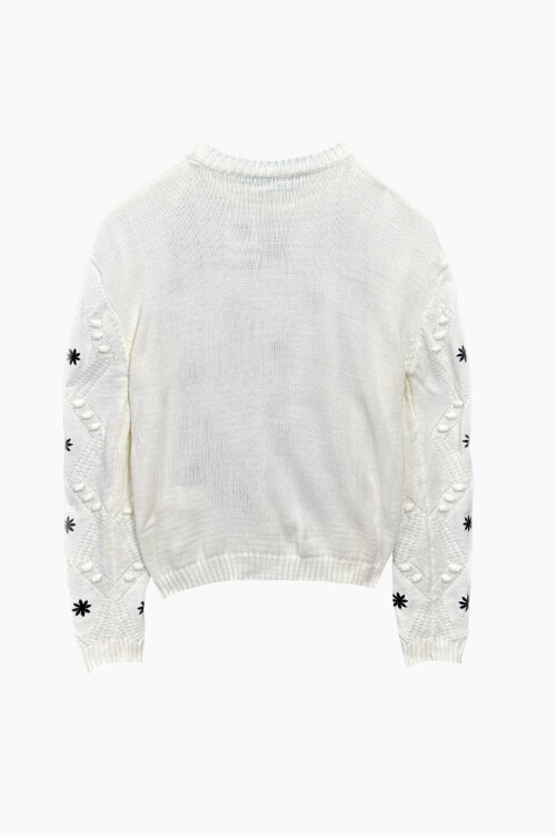 Bej Nakışlı Triko Kazak