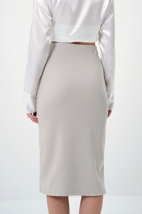 Bej Yırtmaçlı Midi Boy Ottoban Etek