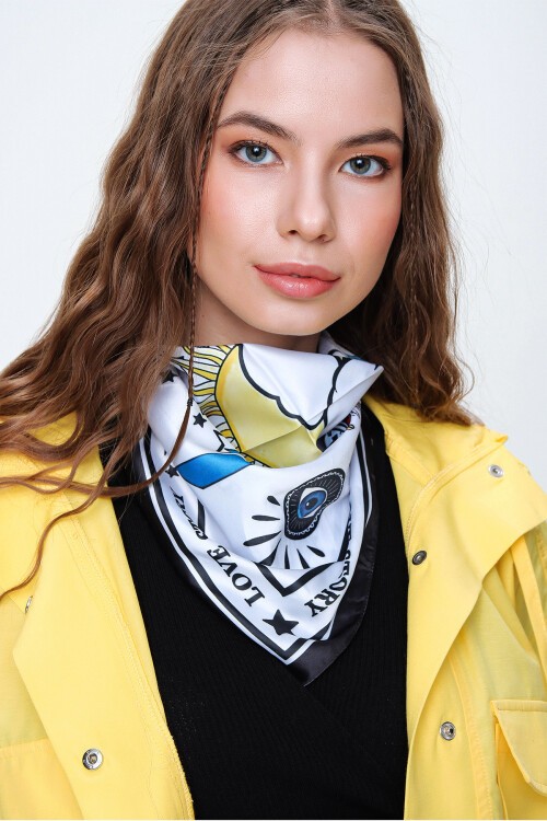 Beyaz Güneş Desenli Fular