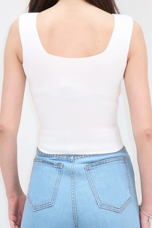 Beyaz Kare Yaka İnce Merserize Bluz