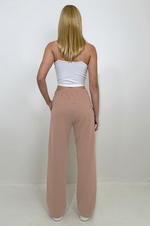 Bisküvi Yüksek Bel Önü Çimalı Bol Paça Çift Cepli Eşofman Altı