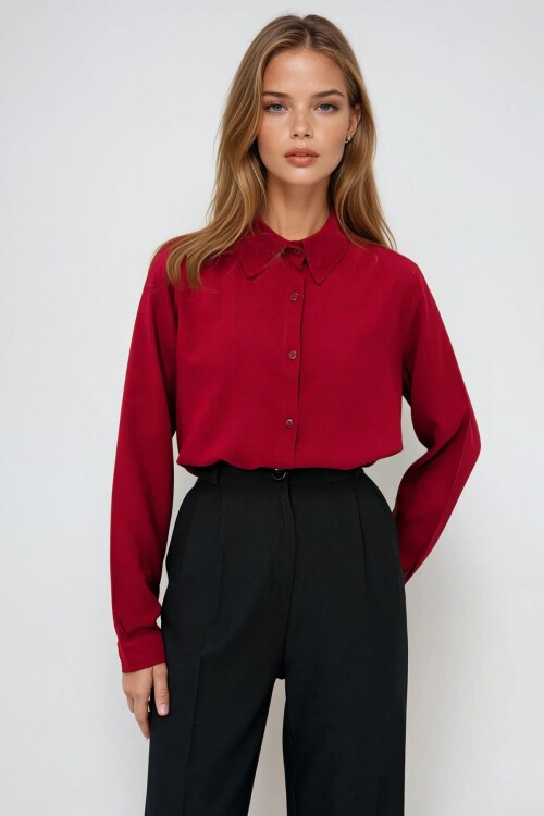 Bordo Basic Viscon Dokuma Gömlek