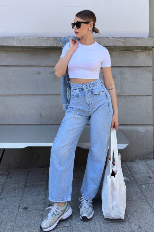 Buz Mavi 5 Cepli Baggy Jean Pantolon