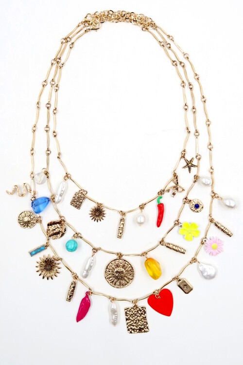 Gold 3Lü Charm Kolye Seti