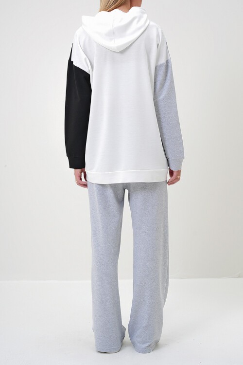 Gri Kapüşonlu Renk Bloklu İki İplik Alt Üst Takım