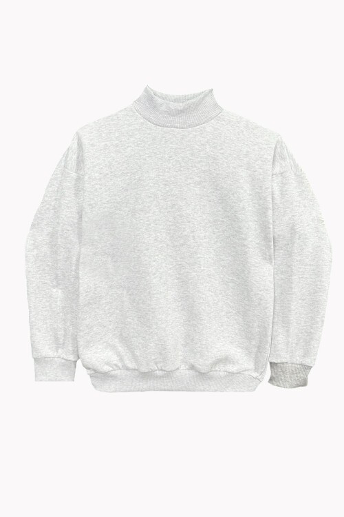 Gri Yarım Balıkçı Yaka İçi Şardonlu Sweatshirt