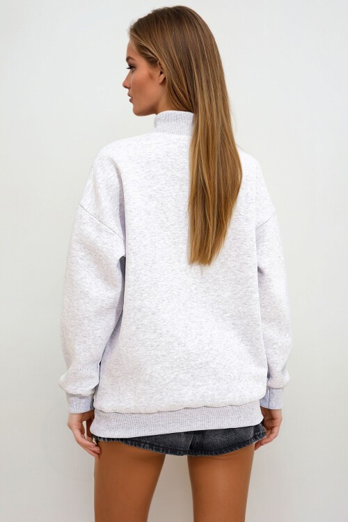 Gri Yarım Balıkçı Yaka İçi Şardonlu Sweatshirt