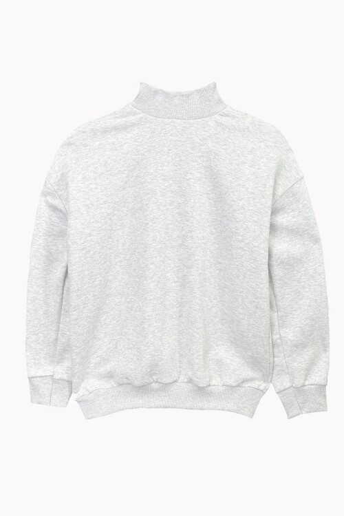 Gri Yarım Balıkçı Yaka İçi Şardonlu Sweatshirt
