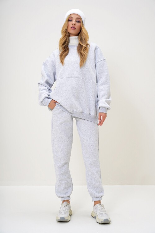 Grimelanj Bisiklet Yaka Oversize İçi Şardonlu Sweatshırt  Ve Paçası Lastikli Eşofman Takım