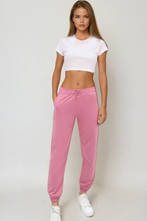 Gül Kurusu Paçası Lastikli İki İplik Eşofman Altı