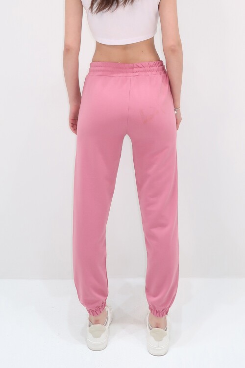 Gül Kurusu Paçası Lastikli İki İplik Eşofman Altı