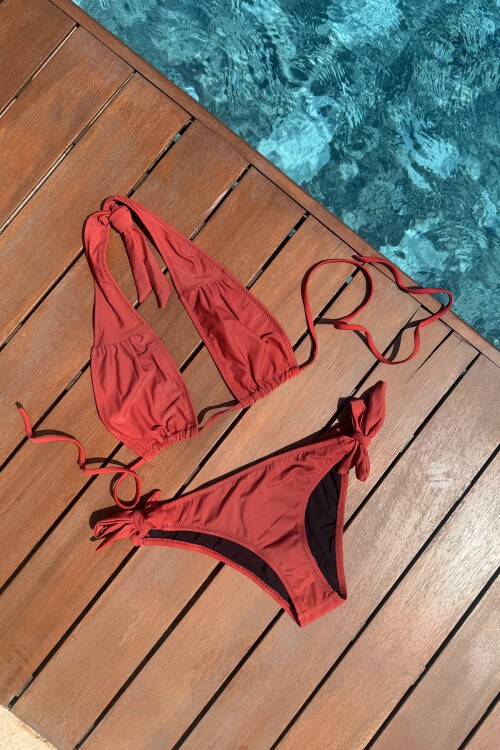 Kahve Bağlamalı Straplez Bikini
