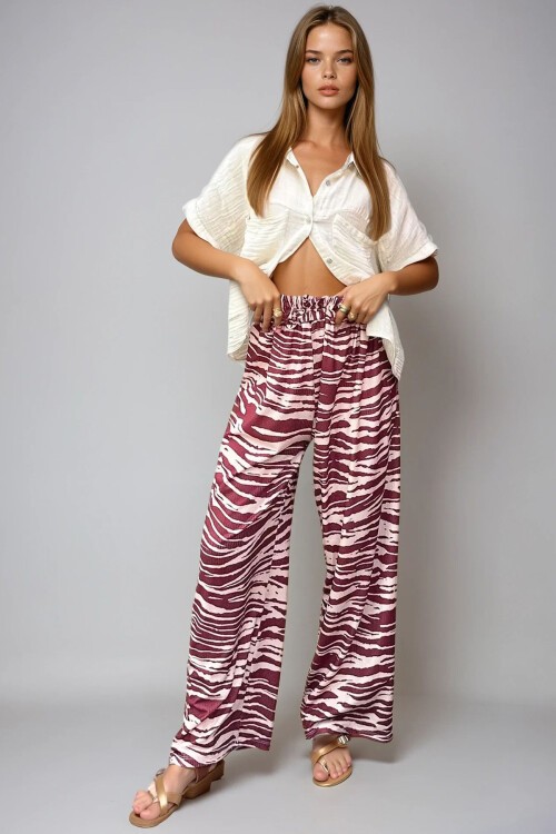 Kahve Desenli Palazzo Pantolon