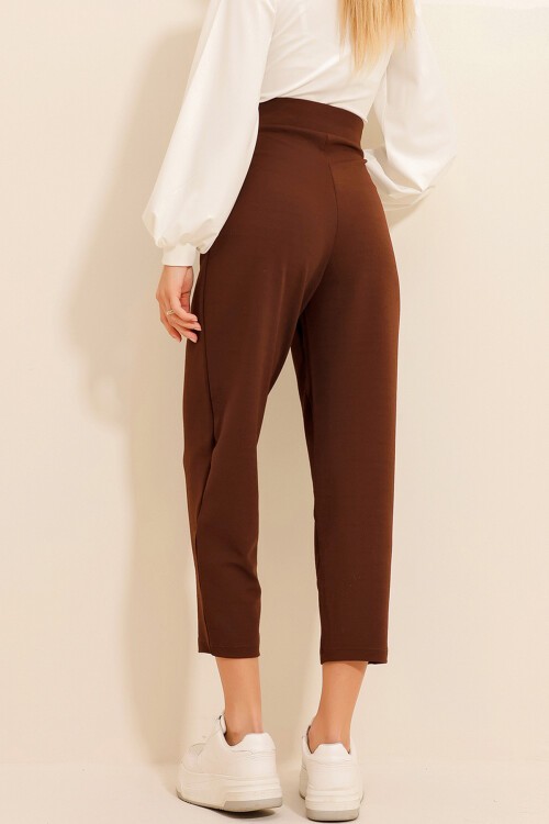 Kahve Yüksek Bel Havuç Pantolon