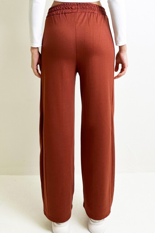 Kiremit Yan Şeritli Önü Çimalı Çift Cepli Retro Pantolon